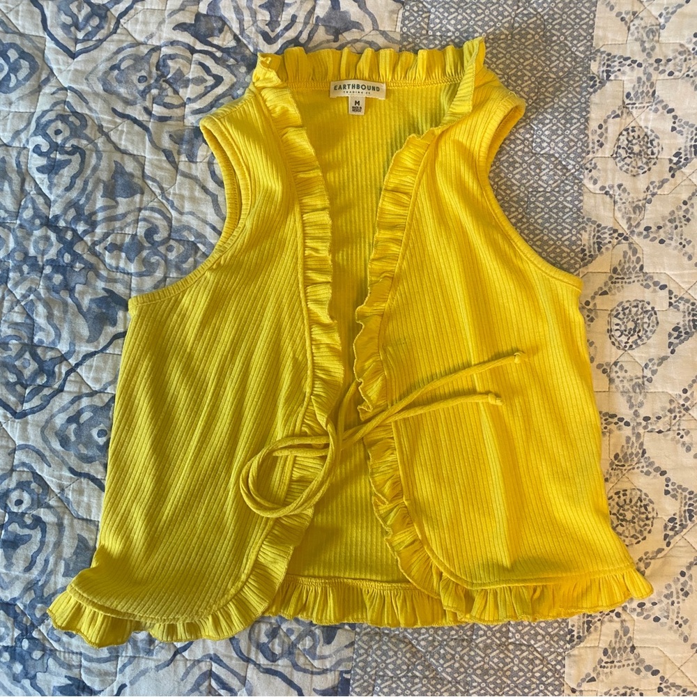 Bright yellow tie crop top